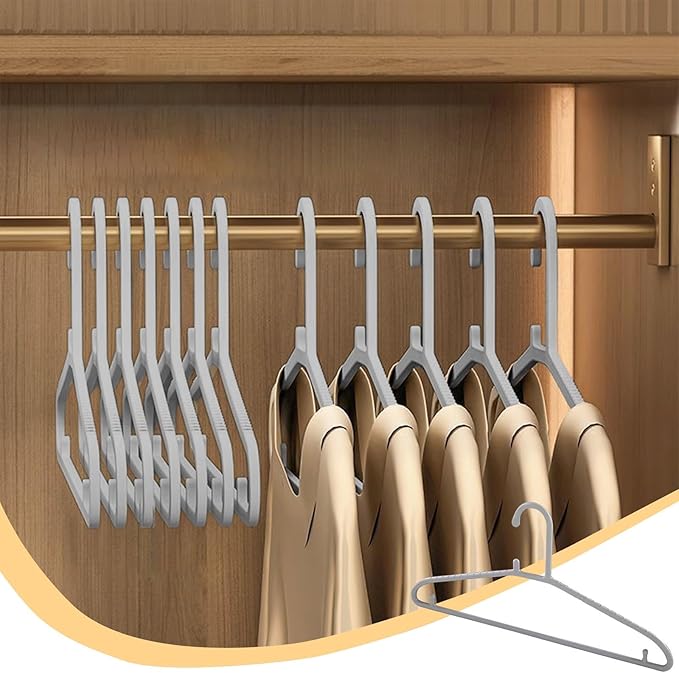 10-Pack Non-Slip Plastic Hangers, Space-Saving, Anti-Marking, Windproof Small Hook, Ideal for Wet & Dry Clothes, Slim Design, Gray/Orange, Strong Shoulders, Multi-Function Household Hangers