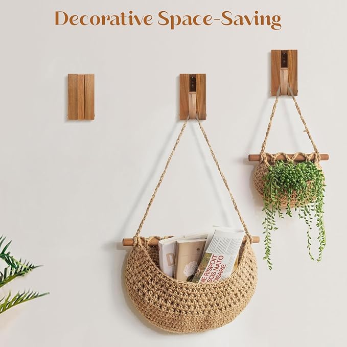 Stylish Wall-Mounted Coat Hat Hooks & Key Holder – Rustic Solid Wood, Space-Saving Retractable Design for Entryway & Bathroom - Heavy Duty 2-Pack Foldable Hooks for Towels, Bags & More