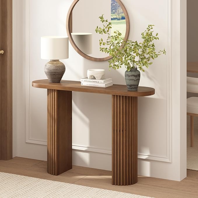 Fluted Solid Wood Console Table-39.2" Farmhouse Entryway Table with Rounded Corners, Morden Sofa Tables Behind Couch for Foyer, Entrance, Living Room, Hallway