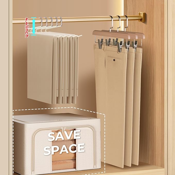 HUADYMEET 30 Pack Open Ended Metal Pant Hangers Non Slip, Slim Space Saving Clothes Hangers for Closet,Heavy Duty Strong Durable Hanger for Women,Men,Jean,Trousers,Shorts,Slacks,Skirts(Beige)
