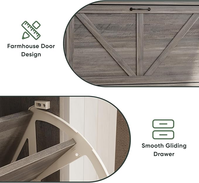 Smart FENDEE Shoe Storage Cabinet with 2 Flip Drawers, Farmhouse Narrow Shoe Cabinet Storage for Entryway, Slim Shoe Rack Cabinet with Wooden Feet, Gery