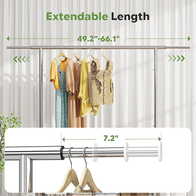 Ekisemio Heavy Duty Clothes Rack Load 650 LBS, Rolling Clothing Rack with Shelves, Metal Garment Rack for Bedroom, Laundry Room, Retail Store, Chrome