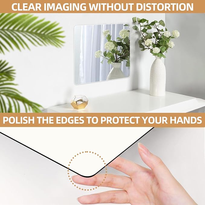 Stick on Small Mirror for Wall Decor,4 Pack 13.8”x13.8” Acrylic Mirror Tiles, Plastic Non Glass Sticky Kids Safety Toddler Mirrors, Shatterproof Mirrors Sheet for Bedroom Closet