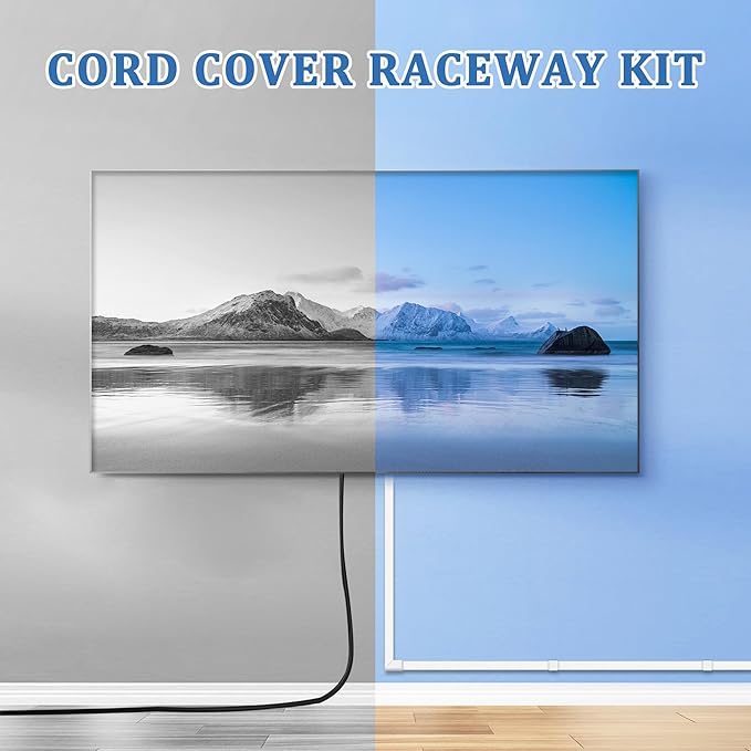 Wire Covers for Cords On Wall - Cord Management on Wall for Home and Office, Paintable PVC Cable Raceway Cover (White, 125")