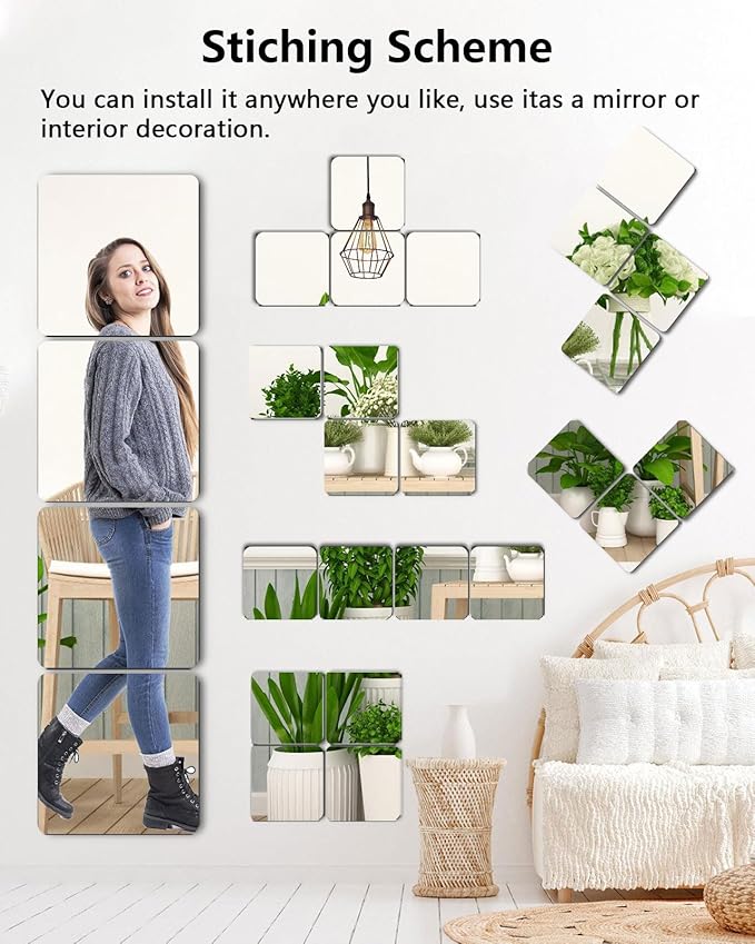 Unbreakable Mirror Tiles, 2PCS 24.02”x14.02” Peel And Stick on Mirror for Wall Mirrors Decorative, Toddlers for Kids Bedroom, Plastic Gym Door Small Adhesive Mirrors for Classroom Decor Stickers