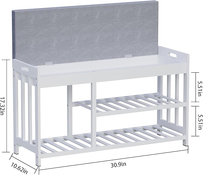 APRTAT 3-Tier Bamboo Shoe Rack Bench, Shoe Storage Organizer Bench, Entryway Benchs, Shoes Rack for Front Door Entrance, Entryway Bathroom Bedroom (White, Large)