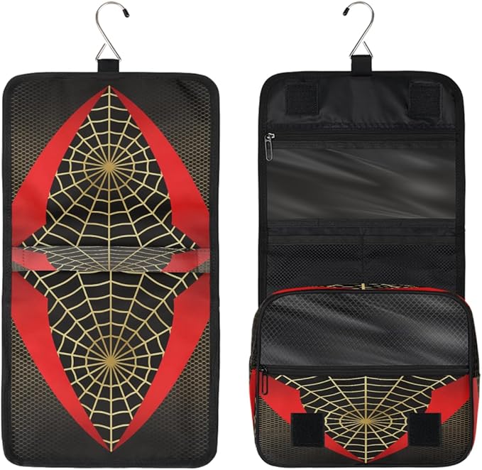 AUUXVA Kids Hanging Toiletry Bag for Boys - Waterproof Travel Cosmetic Organizer Makeup Pouch for Girls Shower Wash Bags with Hanging Hook Toiletries Storage Bag(Spider Web)