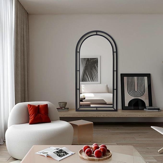 WAMIRRO 28"X53"Window Arched Black Full Length Mirror,Wall Mirror Decorative Black Window Pane Mirror Decor for Wall/Fireplace/Entryway/Hallway/Living Room/Bathroom