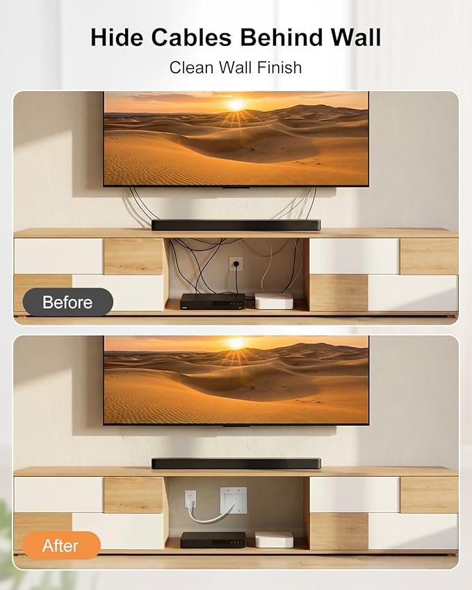 TV Cord Hider for Wall Mounted TV with Recessed Wall Outlet, In-Wall Cable Management Kit with 9.84FT, DIY Installation Kit with Hardware, for Home Theater (Only 2AC)