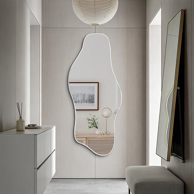 Irregular Frameless Mirror, 54.5"x24" Asymmetrical Tempered Glass Mirror, Modern Silver Organic Wall Mirrors for Living Room Bedroom Hallway Entryway, Horizontal or Vertical Hanging