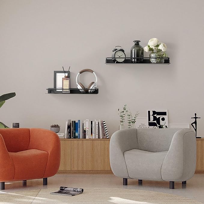 RFOUO 8Inch Small Shelf for Wall, Small Floating Shelf, Black Wall Shelves, Metal Bathroom Shelves, Metal Floating Shelves for Bathroom Bedroom Kitchen (Black, 8Inch)