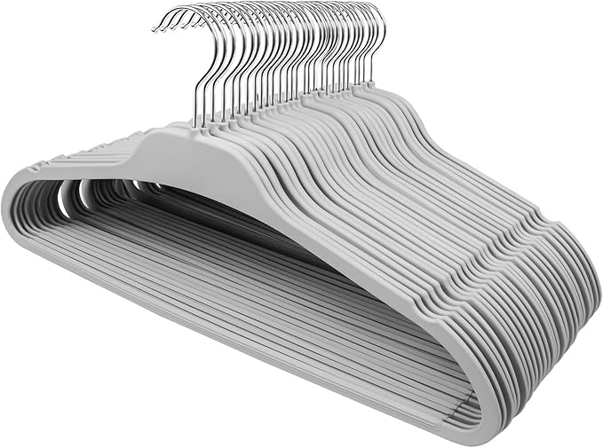 Clothes Hangers,50 Pack Coat Hanger with Non-Slip Grip,17in Standard Rubber Coated Hanger for Coats, Shirts and Suits, Wide Shoulder Shirt Hanger,Grey