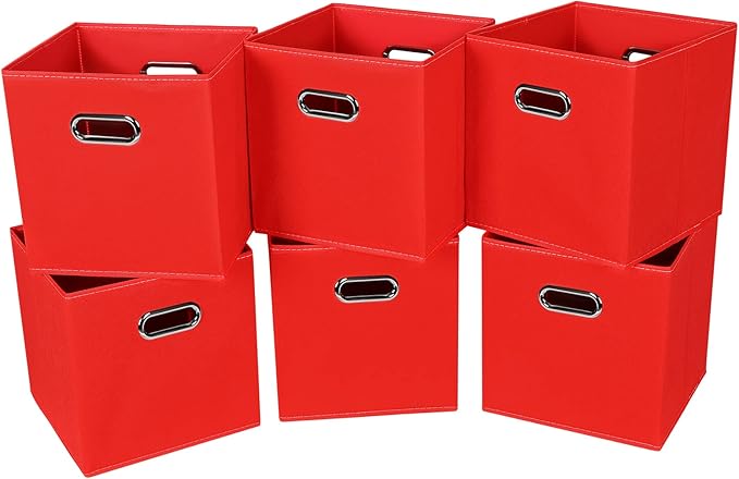 STOREONE 13 Inch Cube Organizer Bins ,Black Fabric Storage Bins，Foldable Storage Bins Basket with Dual Handles Fabric Organizer Bins and Storage Box，Set of 6,Red