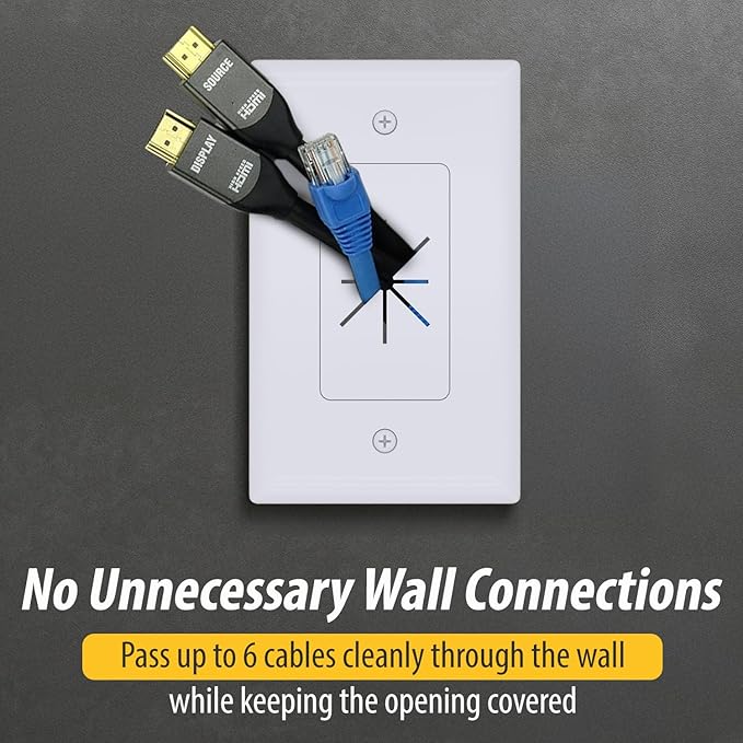 DATA COMM Electronics 45-0014-WH 1-Gang Cable Wall Plate w/ Flexible Opening, Low Voltage Wall Plate,Conceals Up to 6 Cables, Easy Installation,White