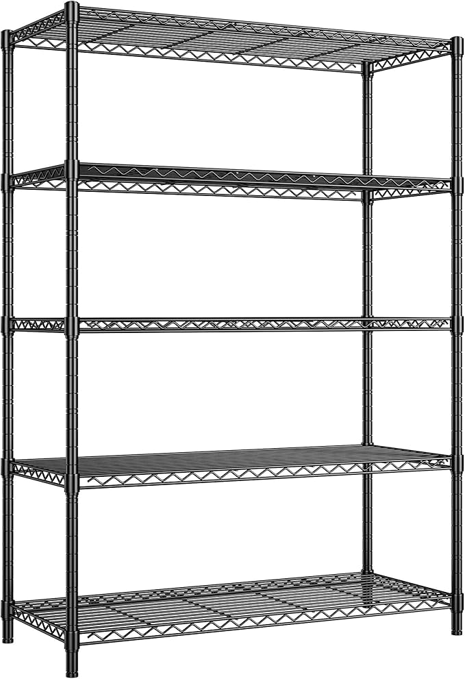 REIBII 72''H Metal shelving 5 Tire Storage Shelves for Garage Shelving Adjustable Wire Shelving Rack Heavy Duty Shelving Unit for Kitchen, Pantry, Laundry Room, Garage, Commercial, 72''H X36''W X14''D