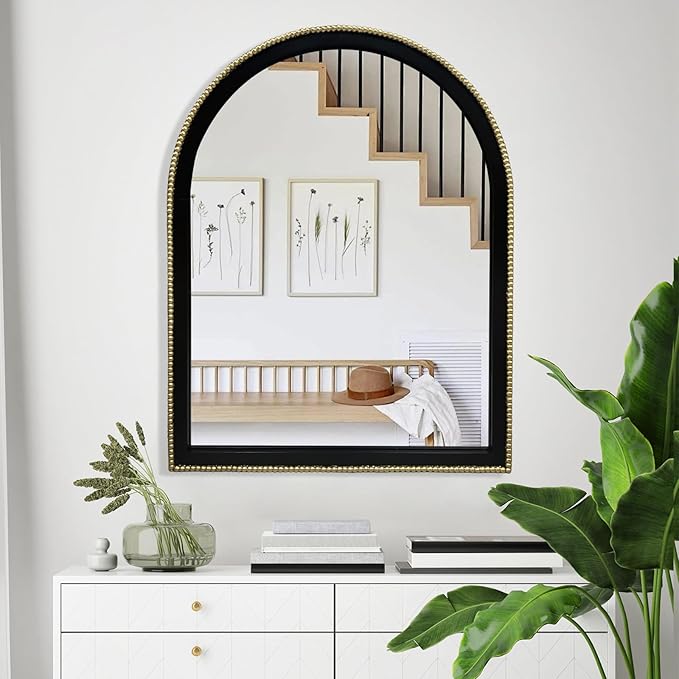 WAMIRRO Ornate Gold Mirror,Arched Black Morden Luxury Living Room Decorative Farmhouse Bathroom Mirorrs for Entryway Firplace Mantel Hallway 36"X28"