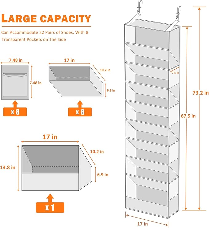 Ligereza 26 Pairs Over the Door Shoe Organizer, Heavy Duty Oversized Pocket Shoe Rack for Closet, Hanging Shoe Holder Fit All the Family's Sneakers, Boots, Heels, Satchel (Black)