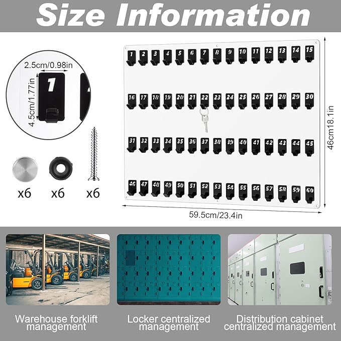 Beeveer Acrylic Key Board with 60 No. Hooks Wall Mount Key Rack Holder Hanger Storage Collection for School, Garage, Car Dealer, Office, Hotel, Real Estate(Transparent)