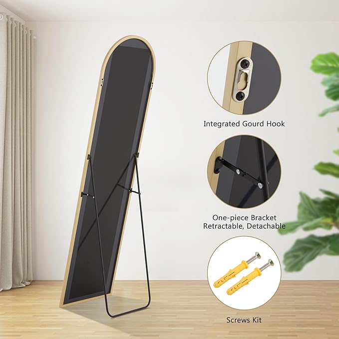 Arched Full Length Mirror, 59"x16" Body Wall Mirror With Shatter-Proof Glass, Tall Arch Aluminum Frame for Bedroom Cloakroom, Gold