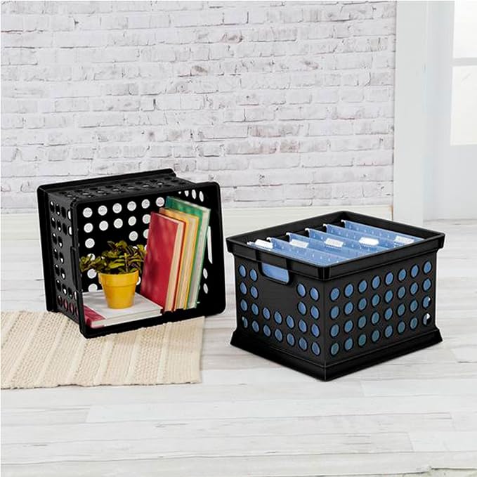 Sterilite Stackable Plastic Storage Crate Bin Organizer File Box with Handles for Home, Office, Dorm, Garage, or Utility Organization, Black, 24-Pack