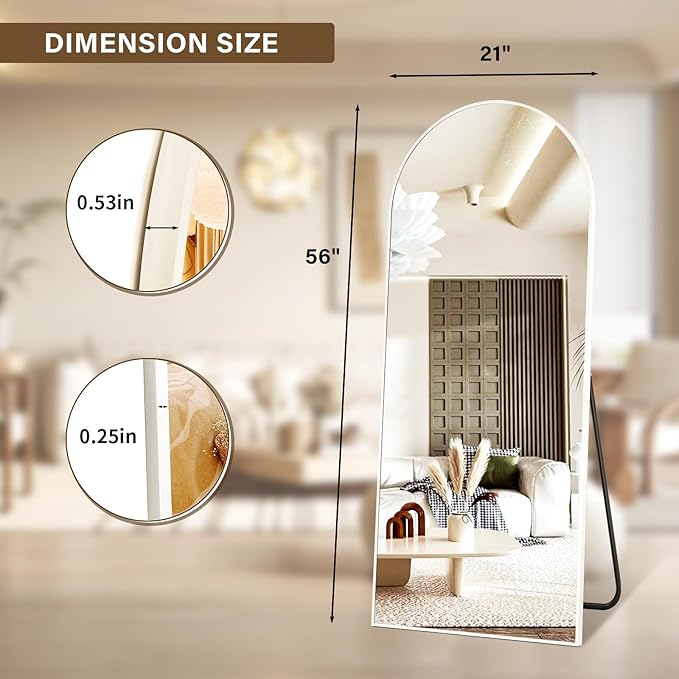 XRAMFY 56"x21" Floor Full Length Mirror Standing Full Body Rounded Corner Rectangle Mirrors with Stand Hanging Wall Mounted Leaning Bedroom Living Room Bedroom Cloakroom