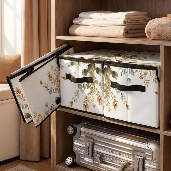 Stackable Storage Bins with Lids,Closet Organizers Fabric Box for Home and Office,Blanket Clothes Organizers,Under Bed Storage Containers 3 Pack