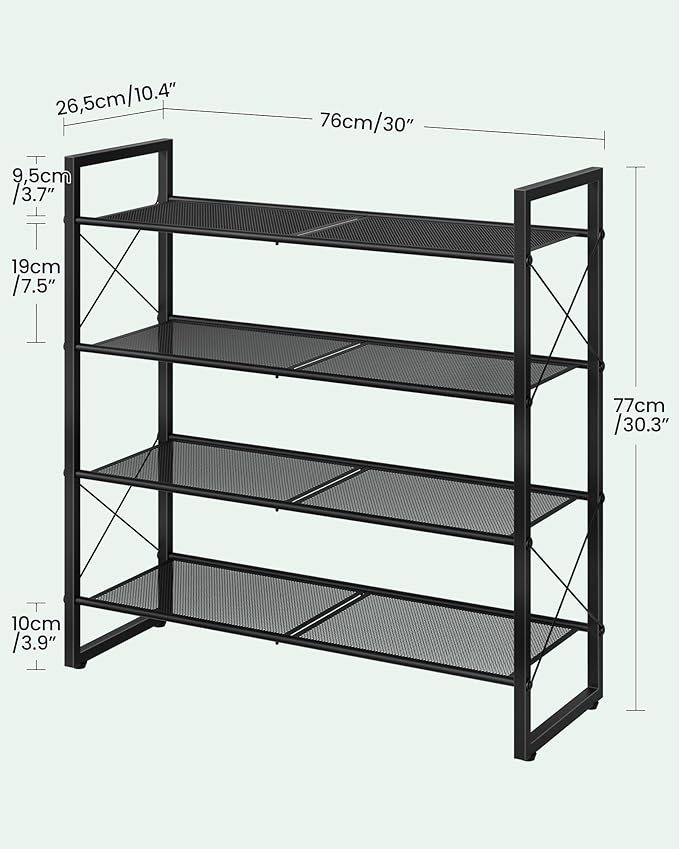 CHOEZON Shoe Rack, 4-Tier Shoe Rack for Closet, Metal Shoe Storage Organizer, Shoe Rack for Entryway, Shoe Shelf with Adjustable Feets, for Entryway, Hallway, Living Room, Bedroom, Black TXJ14BB