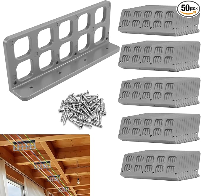 50 Pcs Cable Chase-Wire Bracket Fits NMB Electrical Cord Organized Management, Cable Support Wire Bracket Holder W/Screws, NM Cable Support Organizer, Electrical Wire Dispenser 10-Hole 1-Inch Diameter
