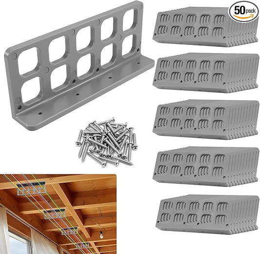 50 Pcs Cable Chase-Wire Bracket Fits NMB Electrical Cord Organized Management, Cable Support Wire Bracket Holder W/Screws, NM Cable Support Organizer, Electrical Wire Dispenser 10-Hole 1-Inch Diameter