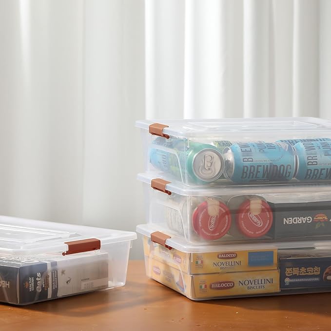novelinks Clear Plastic Storage Bins with lids, Stackable Storage Containers, Durable Craft Storage Boxes, Organization Containers for Home Office (10 Quart 4 Pack Brown)
