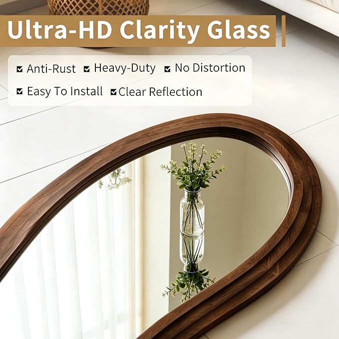 Large Irregular Floor Mirror, 67"x31.5" Asymmetrical Full Length Mirror with Triple Layer Solid Wood Frame, Organic Shaped Mirrors for Living Room Entryway Hallway Bedroom, Leaning/Hanging