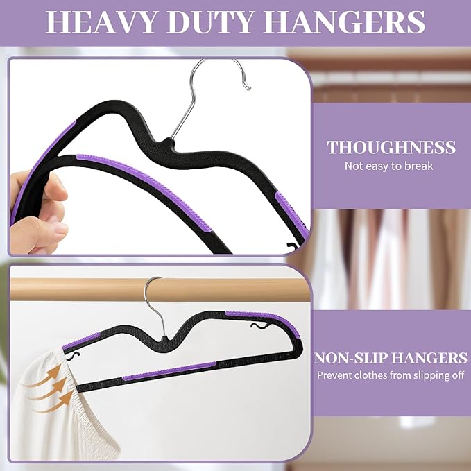 LemonRoad 36 Pack Short Neck Hangers, Upgraded Non-Slip Plastic Hangers Lifts Clothes 3" Higher, Space Saving 360 Swivel Hook for Closet Organizer, Shirts Jackets Dresses, Smooth (Black Purple)