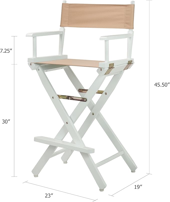 Casual Home Director's Chair ,White Frame/Tan Canvas,30" - Bar Height