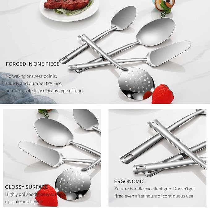 Lazycorner Cooking Utensil Set 11 Pcs Stainless Steel Kitchen Utensils Set Wok Utensils Kitchen Tool Set Spatula Set Heat Resistant Metal Kitchen Tools Ergonomic HandleEasy to Clean Dishwasher Safe