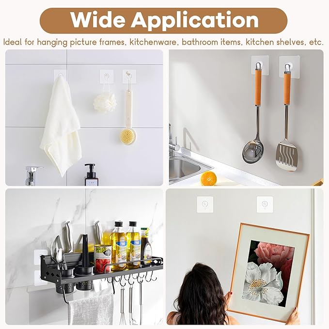 22 Pcs Drill Free Adhesive Wall Hooks, 40 lb Capacity Picture Hanging Hooks, Heavy Duty Picture Hangers Without Nails Strong Hold for Bathroom, Kitchen & Entryway
