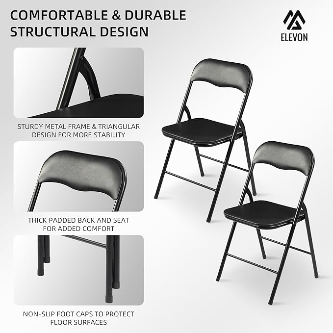 Elevon Folding Table Set with 10 Black Folding Chairs,8 Feet Heavy Duty Fold-in-Half Utility Table Sets for Picnic, Event, Training, Outdoor Activities, at Home and Commercial Use