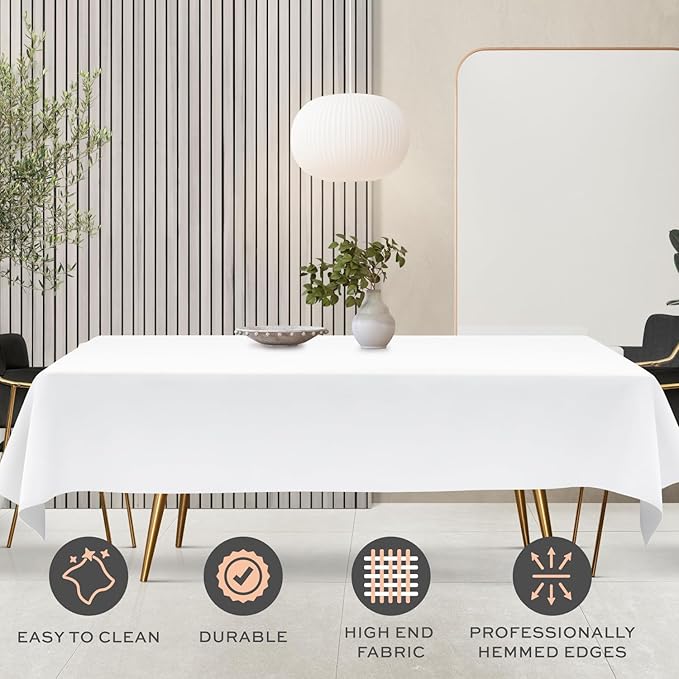 WEALUXE 2 Pack White Kitchen Table Cloth for Folding Table 4ft [ 60x84 in ] Rectangle Tablecloth Set, Stain and Wrinkle Resistant Washable Polyester Table Cover for Dinner Table, Wedding, Party