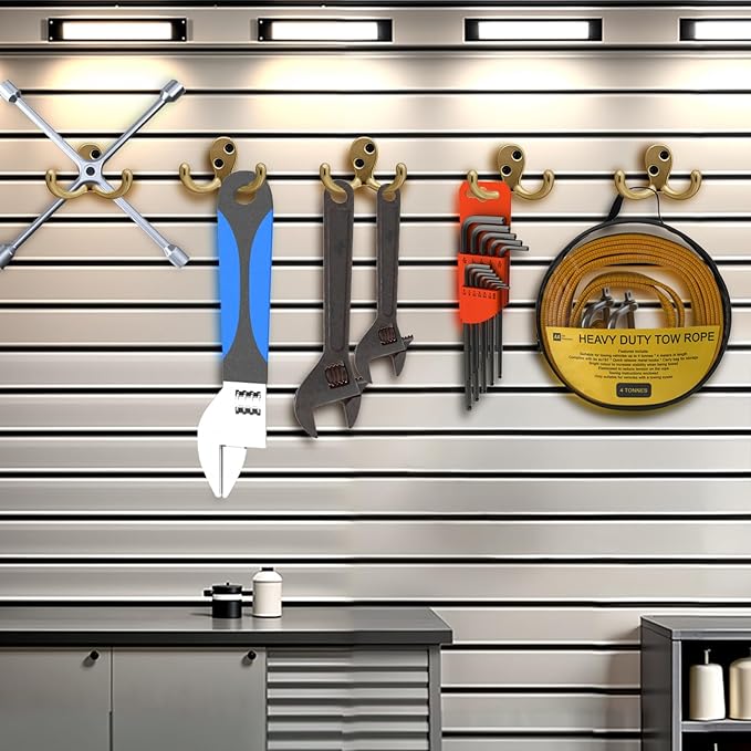 Double-Prong Coat Hooks Wall Mounted - 8 pack Gold Wall Hooks for hanging - Great for Living Room, Bedroom, Bathroom, Closet for Coat, Bag, Towel, Hat, Key, Cup, Watch, Heavy-Duty, Easy to Install