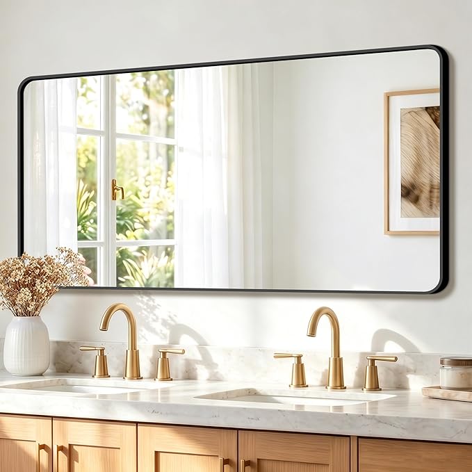 FICTOR Bathroom Mirror, 30"x60" Black Framed Vanity Mirror for Wall, Shatterproof &Anti-Rust Bathroom Mirrors for Over Sink, Bedroom, Living Room, Entryway, Vertical/Horizontal Mount