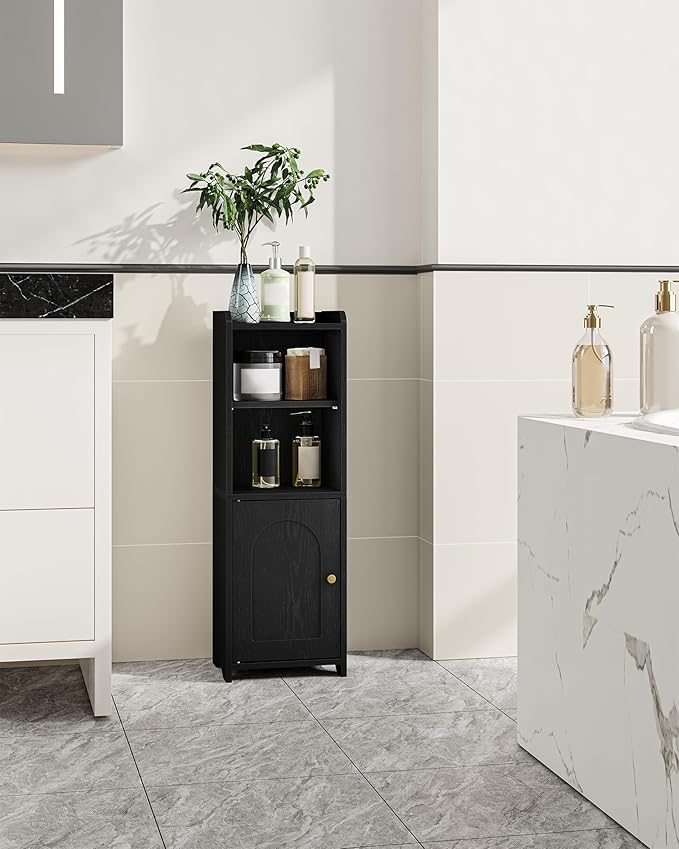 Hzuaneri Bathroom Storage Cabinet, Corner Floor Cabinet with Doors and Adjustable Shelf, Narrow Toilet Paper Cabinets, Bathroom Organizer for Small Spaces, Black BC29704X
