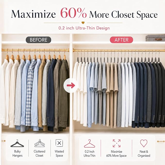 Smartor Grey Velvet Hangers 50 Pack, Non Slip Clothes Felt Hanger Heavy Duty for Coat, 360° Rotating Rose Glod Hook, Premium Slim Space Saving Hangers for Closet Organizer and Storage