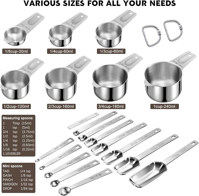 20PCS Measuring Cups and Spoons Set, Stainless Steel Stackable Nesting Measuring Set with Leveler for Baking, Cooking, Dry & Liquid Ingredients
