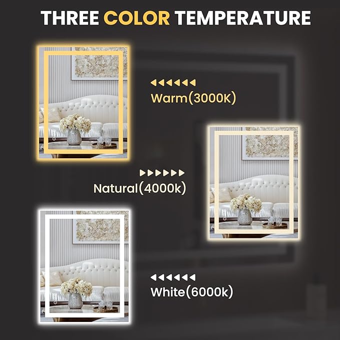 LOAAO 20X28 LED Bathroom Mirror with Lights, Anti-Fog, Dimmable, Backlit + Front Lit, Lighted Bathroom Vanity Mirror for Wall, Memory Function, Tempered Glass, Shatter-Proof, ETL Listed