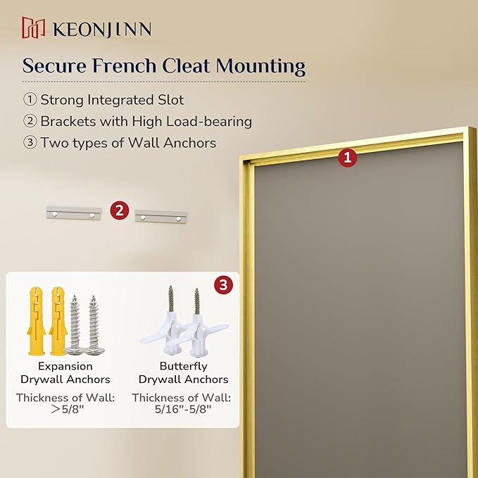 Keonjinn 42" x 36" Gold Mirrors for Bathroom Sink, Brushed Gold Bathroom Vanity Mirror, Beveled Tempered Glass, Aluminum Alloy Frame, Rustproof, Large Rectangle Wall Mirror for Decor, Modern Farmhouse