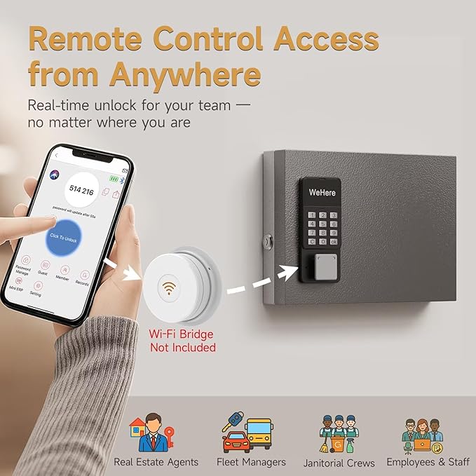 16 Key Lock Box Wall Mount, Smart Key Management Cabinet use One Time Password, Fixed Code, Bluetooth, Wi-Fi Remote Unlock, Security Lockbox Organizer, APP Access Log Tracking for Valets, Car, Office
