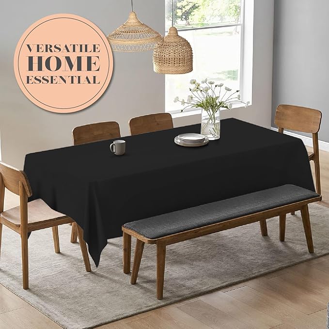 WEALUXE Set of 2 Black Rectangle Tablecloth for Tables 8ft [60x126 Inch] Black Table Cloths for 8 Foot Rectangular Tables, 200 GSM Poly Tabletop Covers Washable Fabric Stain, Wrinkle Resistant, 2 Pack