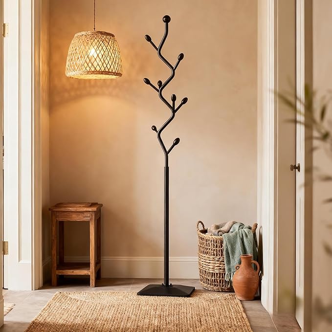 Coat Rack Freestanding Metal Coat Tree with 8 Hooks, Creative Design Tree Branch-look, Standing Coat Rack Coat Hanger Stand with Stury cast iron Base for Entryway, Hallway, Bedroom (black)
