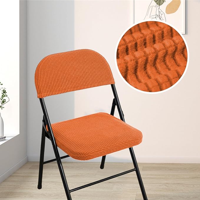 Dust-Proof Folding Chair Covers 2 Piece Set Backrest & Seat Cushion Cover for Office Meeting，Household，Computer，Party (Orange, One Size)