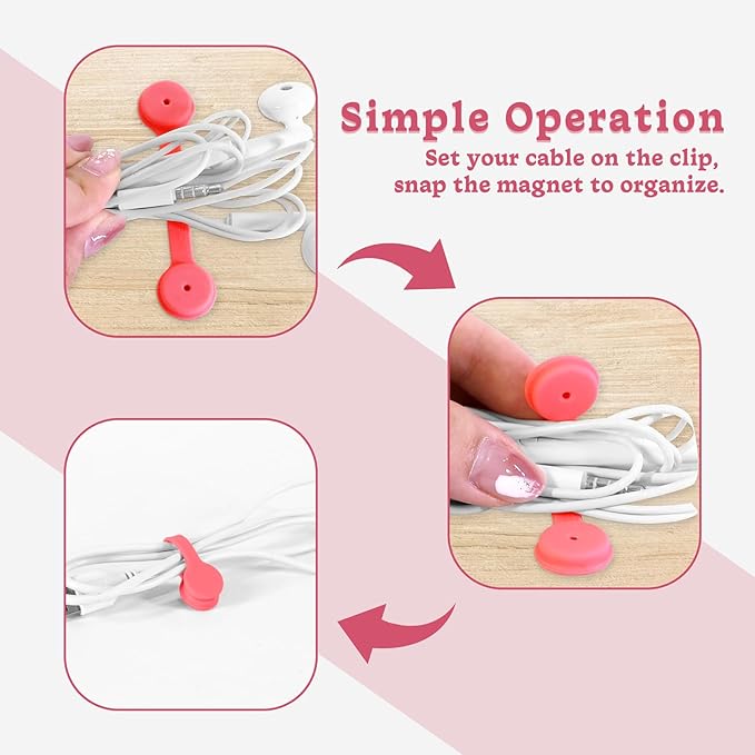 Viaky Magnetic Cable Ties 6-Pack, Reusable Silicone Cord Organizers for Desk Management, Quick-Snap Enclosed Magnetic Straps for USB and Appliance Cords - Red, Yellow, Green