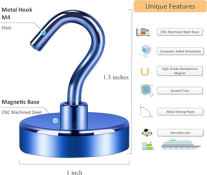 Neosmuk Magnetic Hooks, Heavy Duty 85lb+ Strong Magnet Hook for Cruise Cabins, Cruise Essentials 2026 for Hanging, Metal Wall Refrigerator Hangers (Navyblue, 10 Pack)